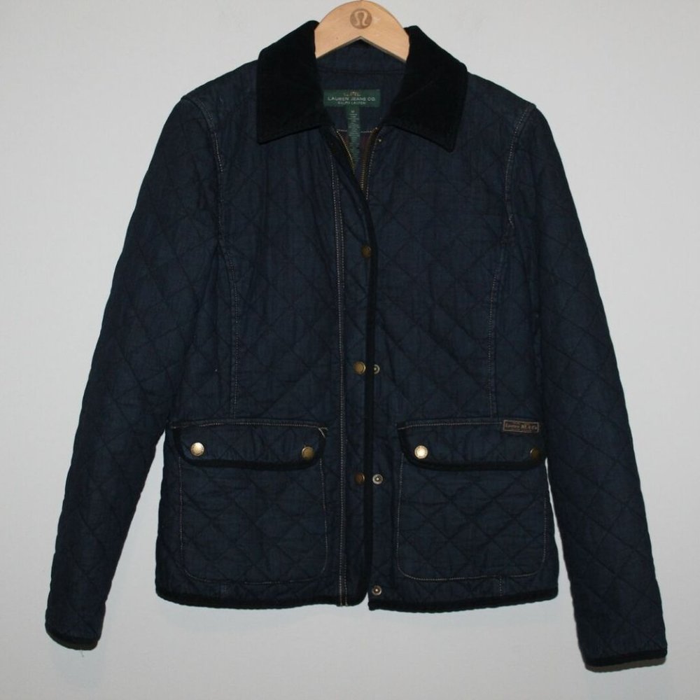 Lauren Ralph Lauren Quilted Denim Barn Jacket Corduroy Trim Collar Medium HW9832 - Picture 4 of 12